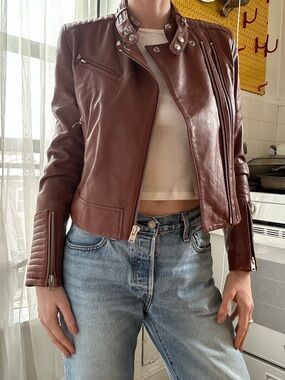 IRO Brown Leather Moto Jacket